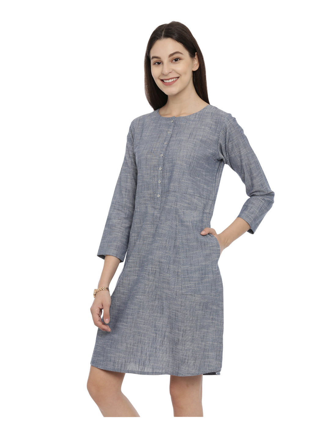 Slub Denim Dress With Pocket Detailing