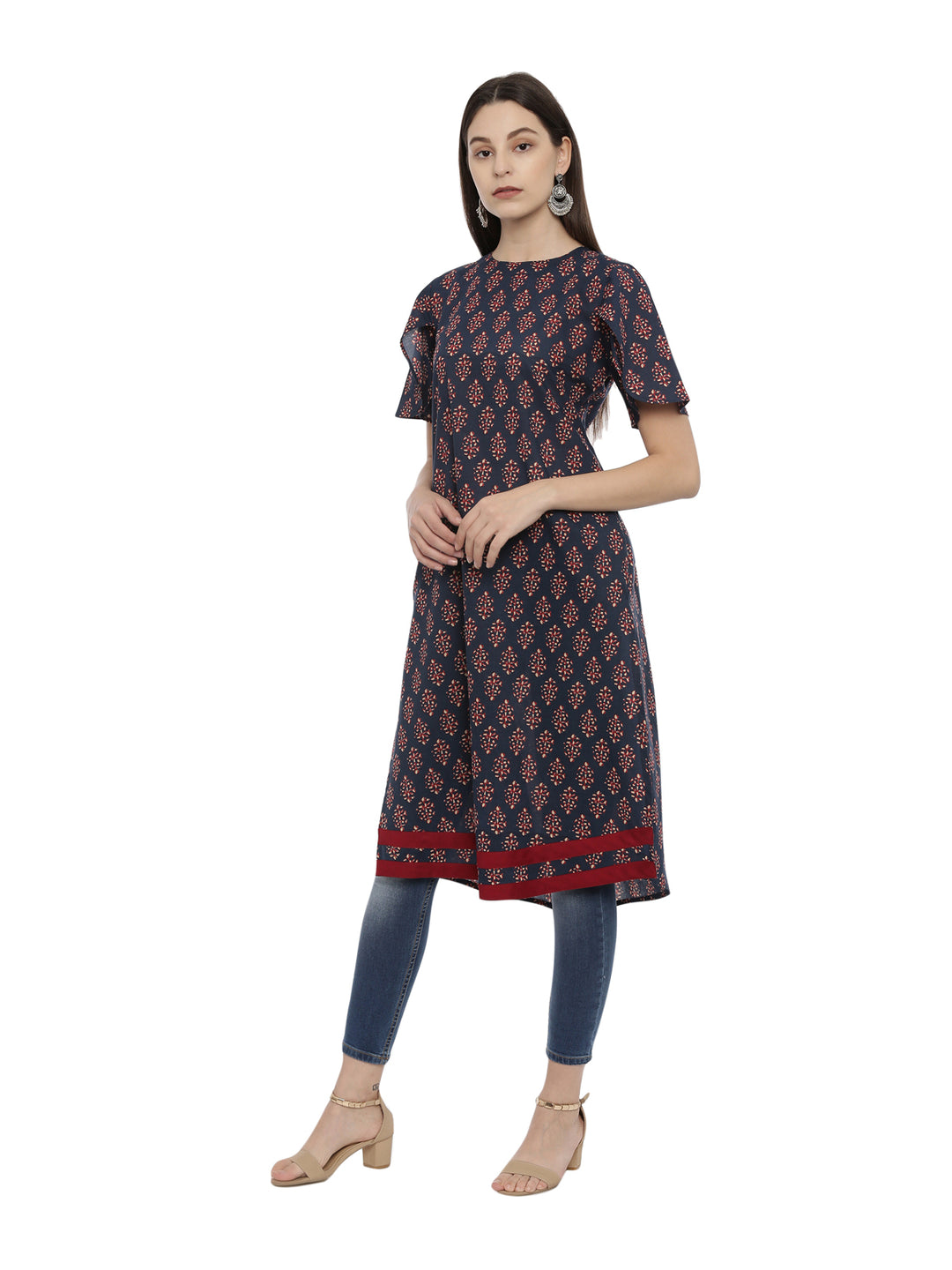 Printed Back Gathered Open Petal sleeve Kurta