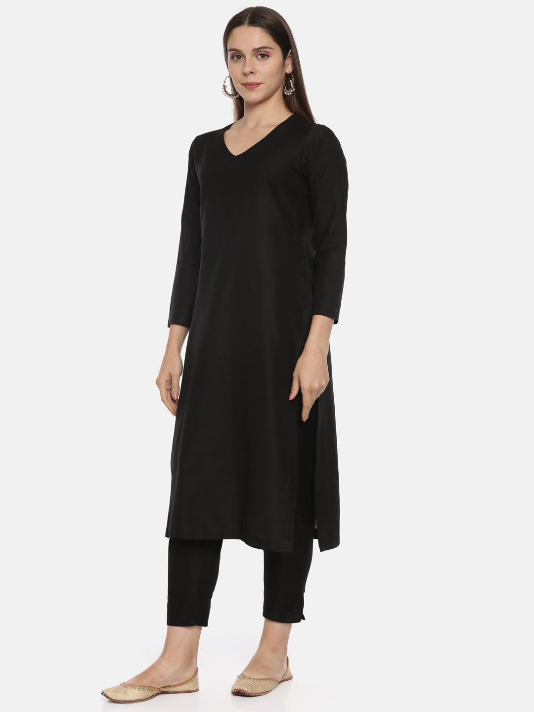 ELLEORA Black Cotton Silk Kurta Set