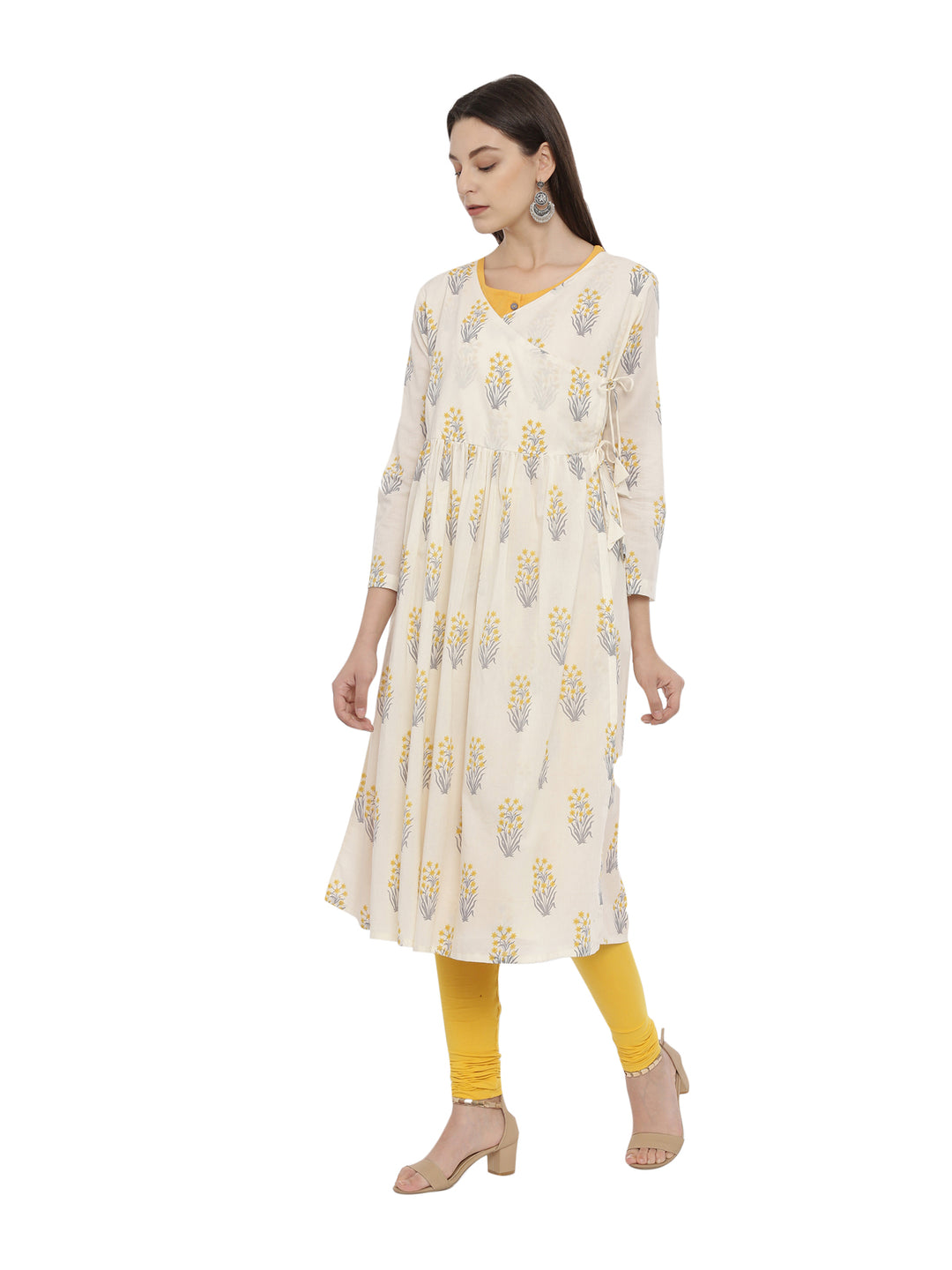 ELLEORA Block Printed Fit And Flare Angarakha Style Double Layer Kurta With Tie Up