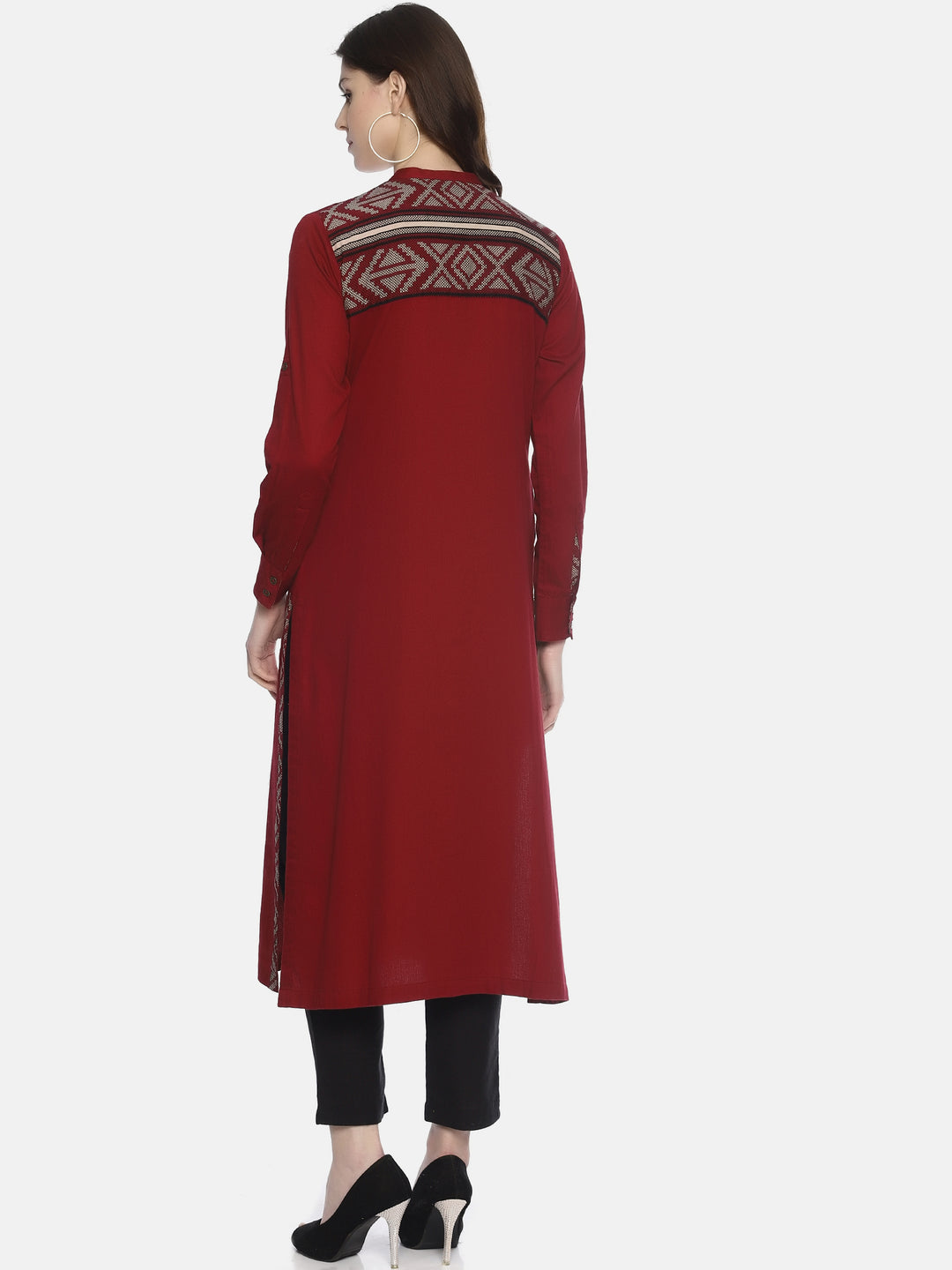 Maroon Shirt Kurta With Pockets