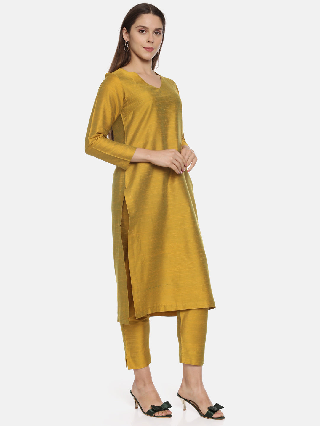 Mustard Cotton Silk Kurta Set