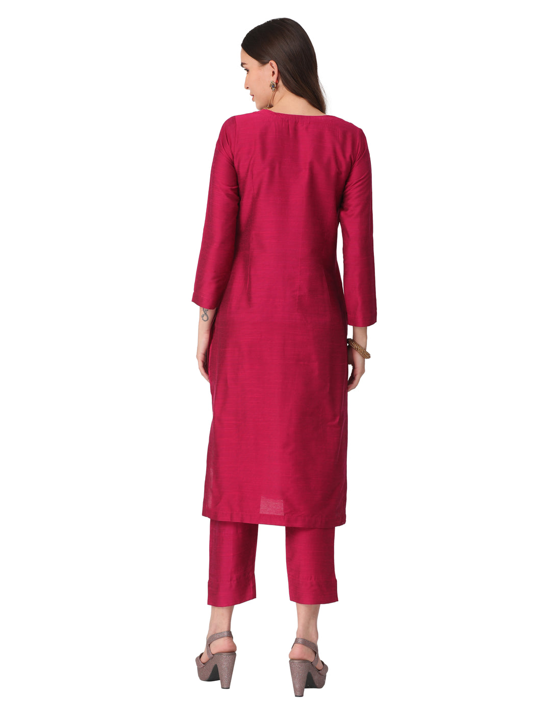 Rani Pink Cotton silk kurta set