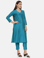 ELLEORA Aqua Blue Cotton Silk Kurta Set