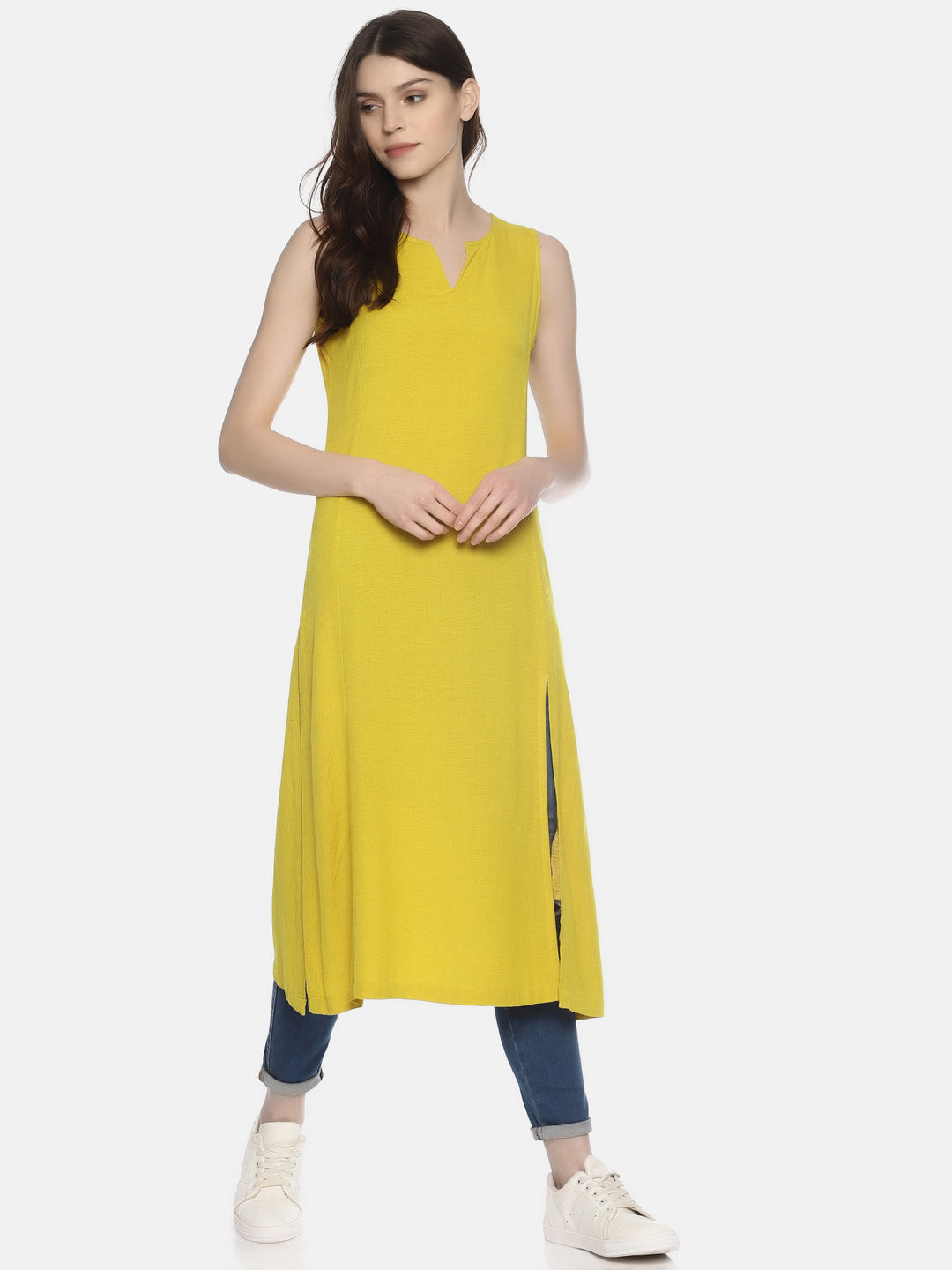 Yellow Princess Line Sleeveless Kurta