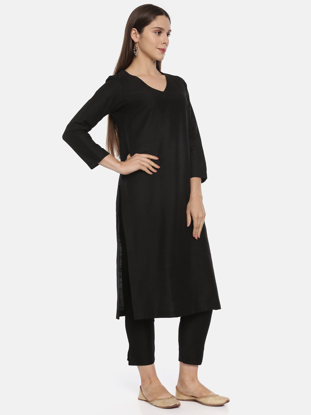 ELLEORA Black Cotton Silk Kurta Set