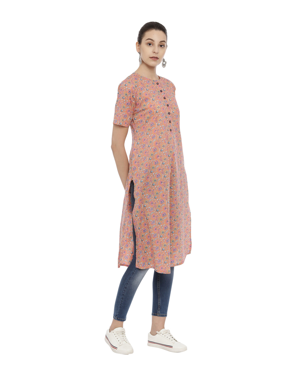 Printed Front Opened A-Line Kurta With Pocket