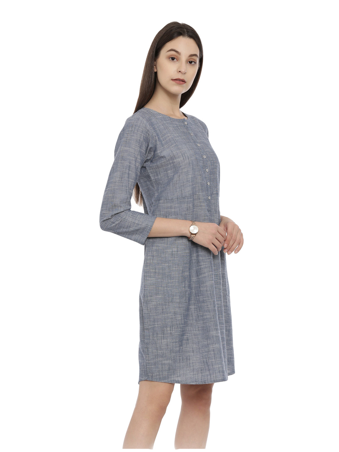 Slub Denim Dress With Pocket Detailing