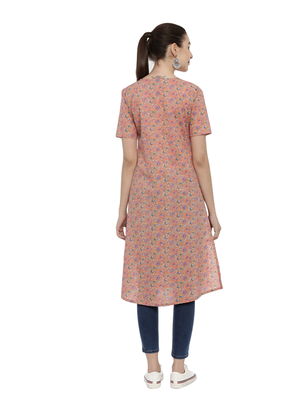 Printed Front Opened A-Line Kurta With Pocket