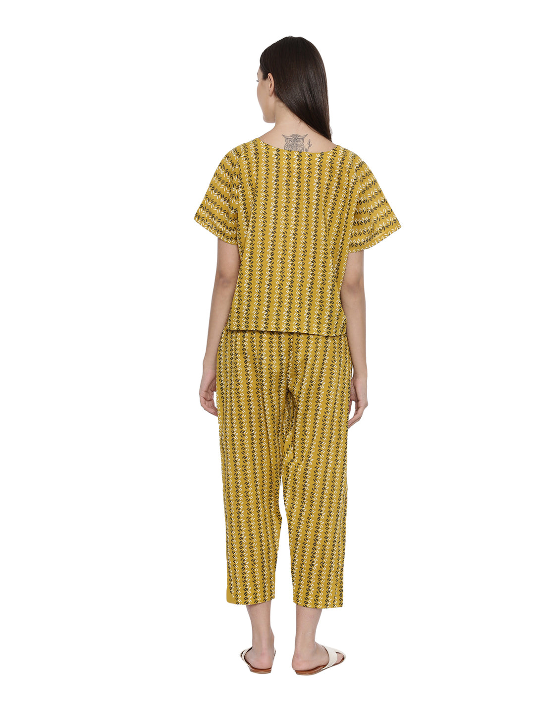 Dusty Yellow Printed Cotton Boxy Fit Night Set