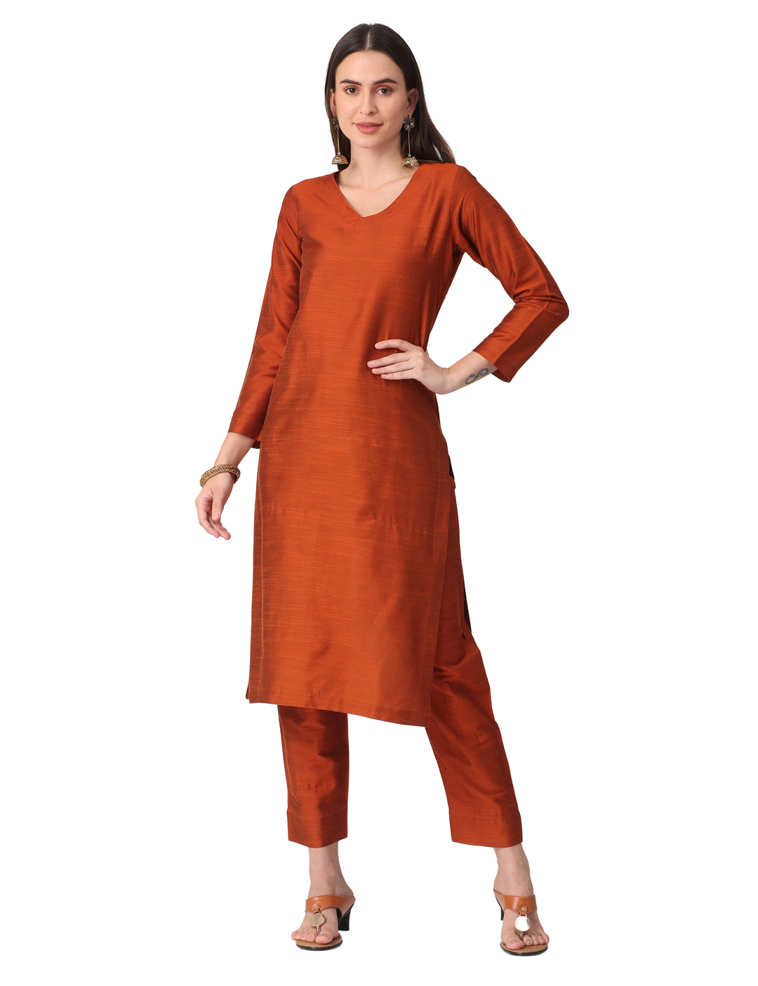 Elleora Rusty Orange Solid Kurta set