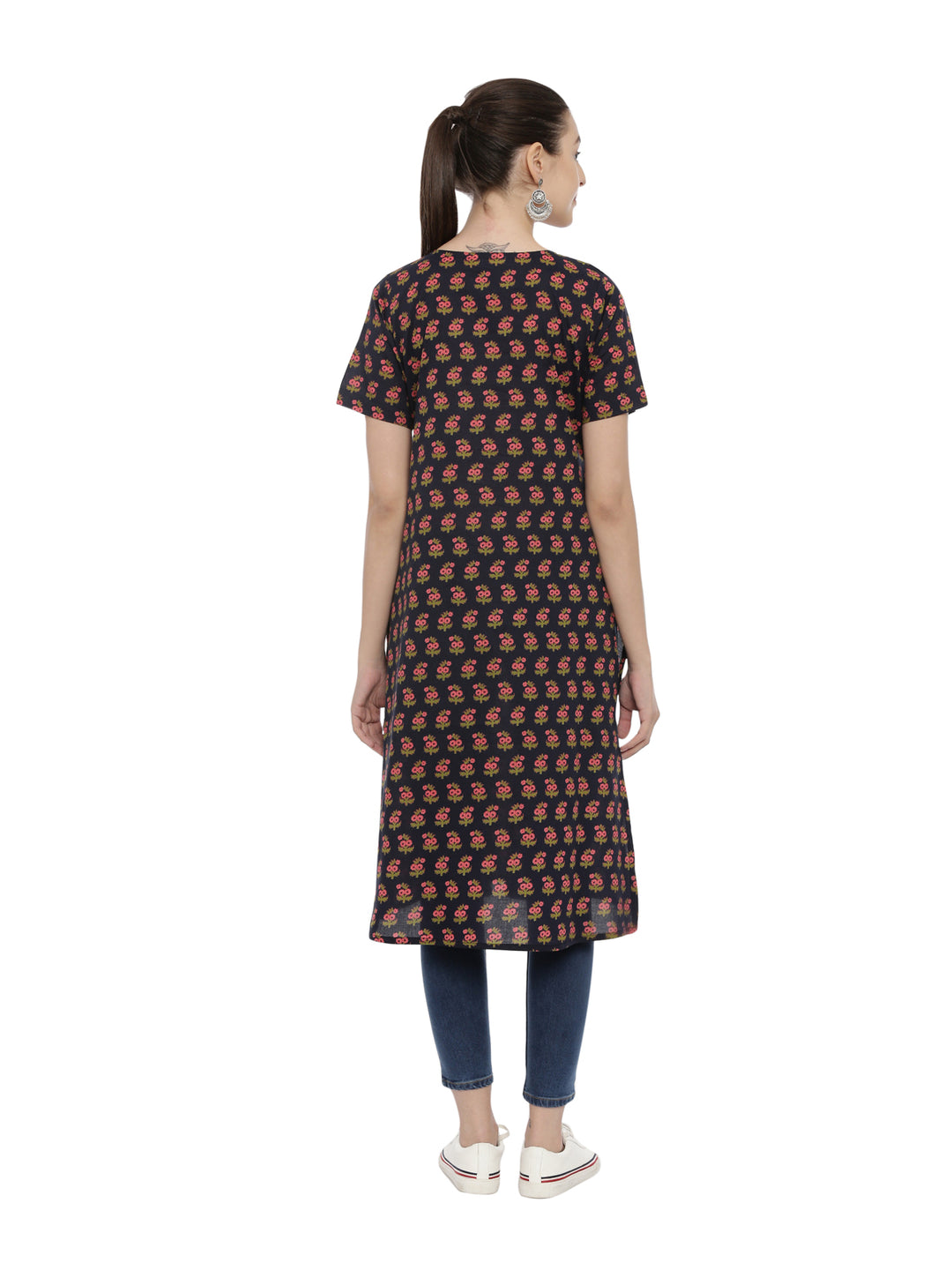 Women Printed Front Opened A-Line Kurta With Pocket