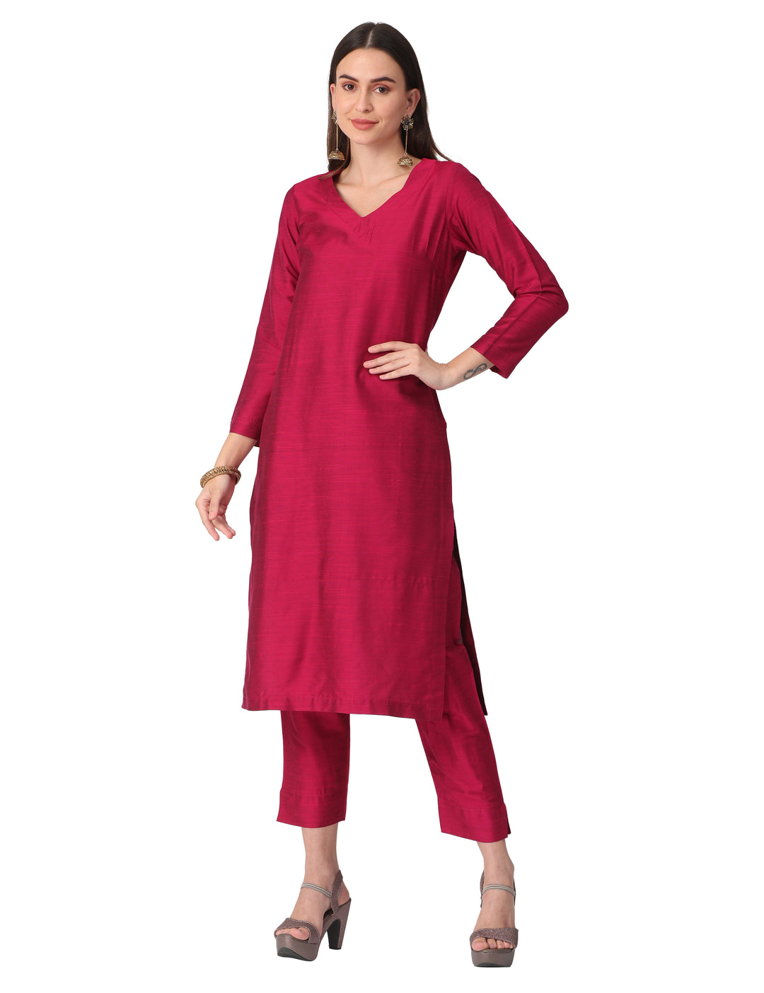 Rani Pink Cotton silk kurta set