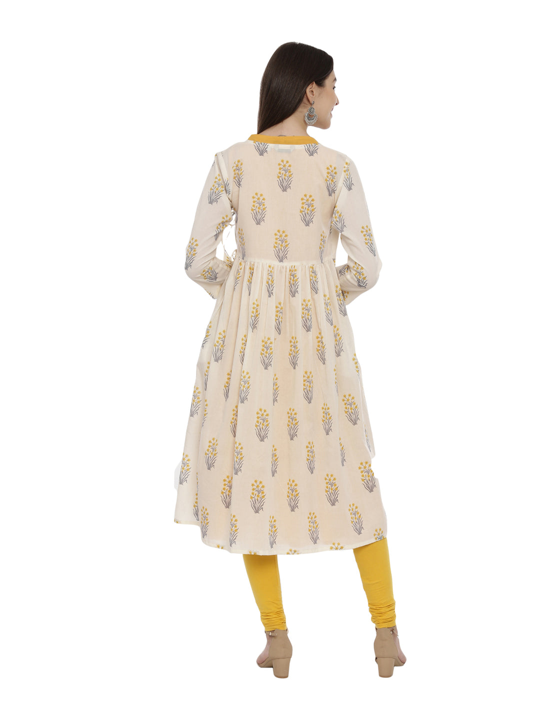 ELLEORA Block Printed Fit And Flare Angarakha Style Double Layer Kurta With Tie Up