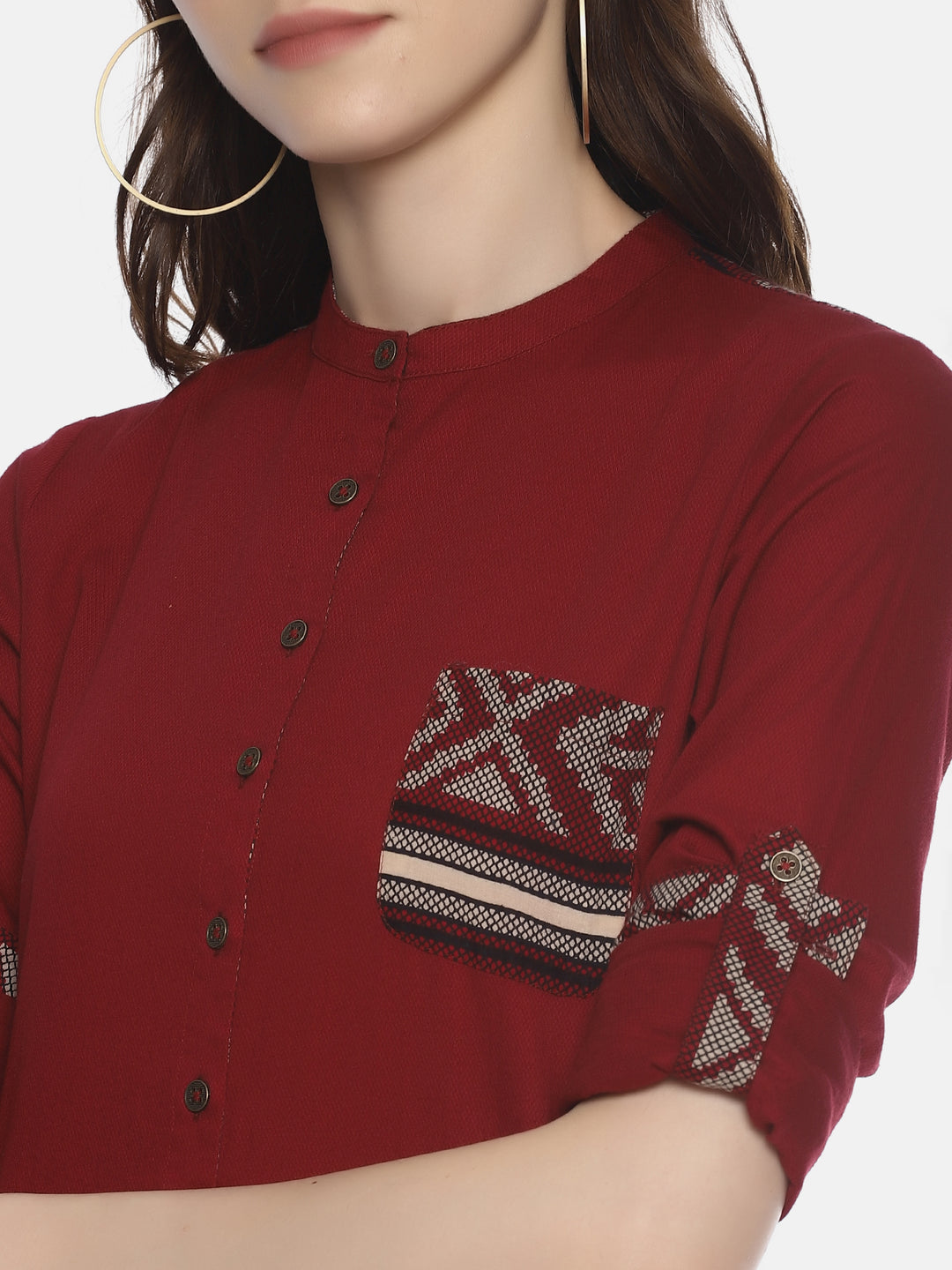 Maroon Shirt Kurta With Pockets