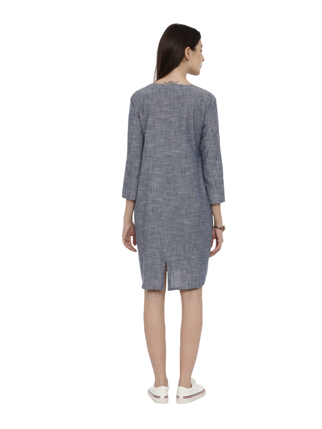 Slub Denim Dress With Pocket Detailing