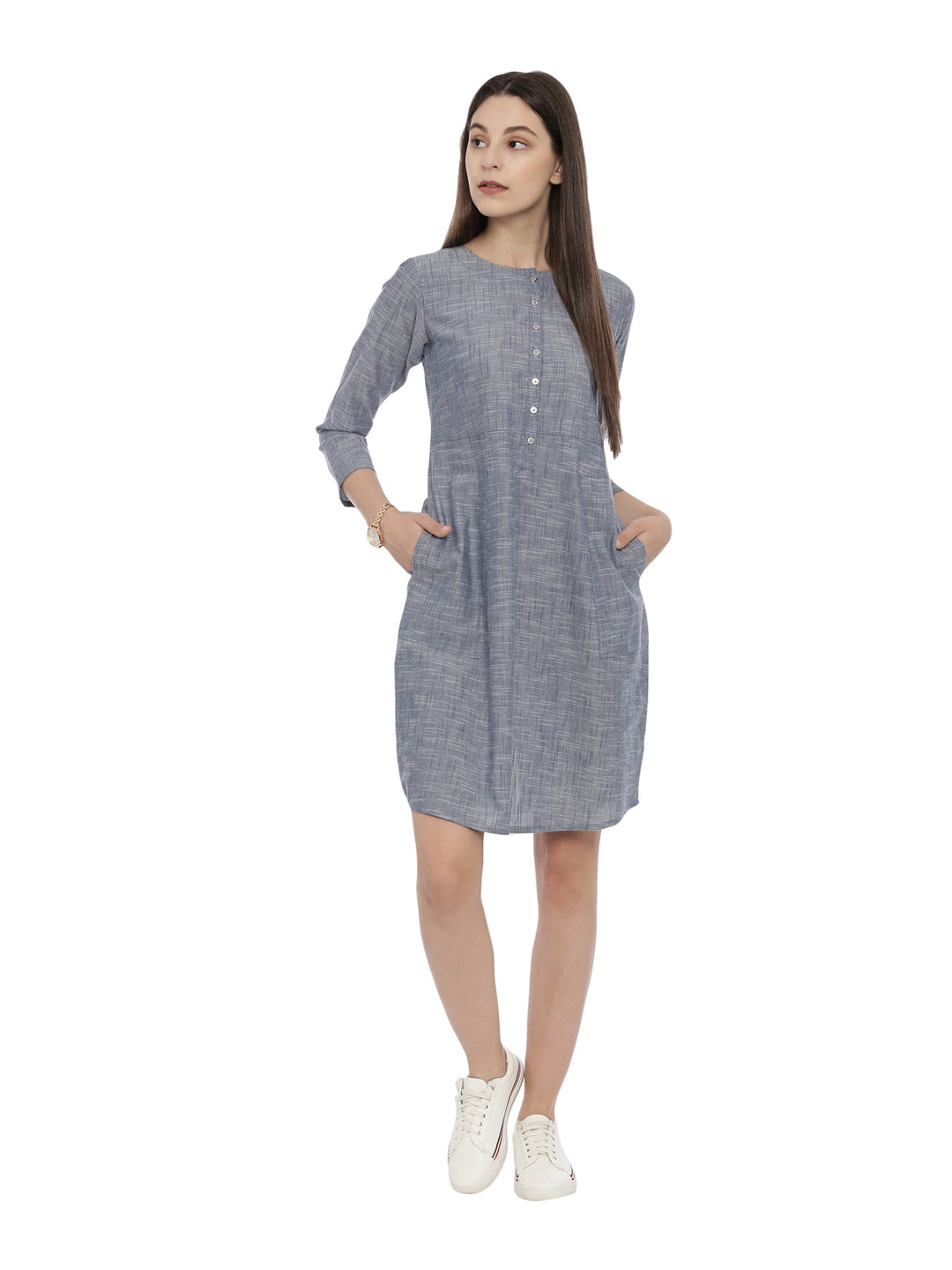 Slub Denim Dress With Pocket Detailing